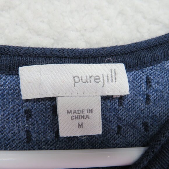 Pure Jill Sweater Sz Medium Navy Blue Textured Light Knit Top Cropped 3/4 Sleeve - Picture 4 of 9